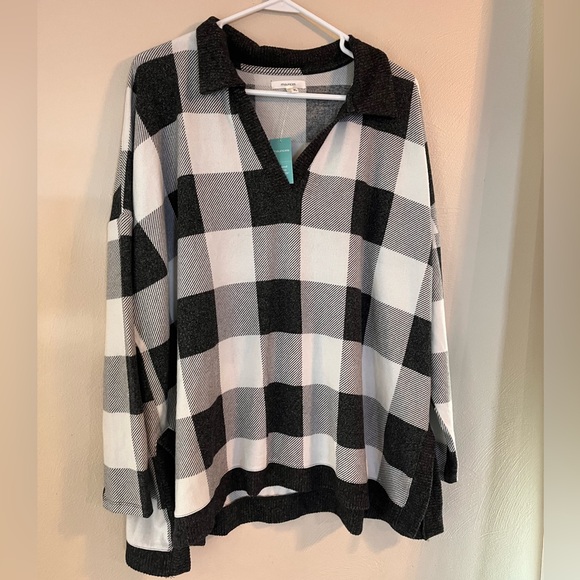 Maurices sweater womens XL black gray buffalo plaid soft stretch lightweight nwt - Picture 1 of 9